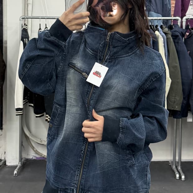 VTG 하이넥 후드 데님자켓