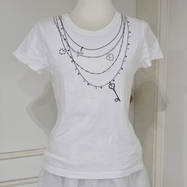 C.P.A. 일본빈티지)화이트 오네갸루st 체인넥클리스 프린팅 반팔티셔츠