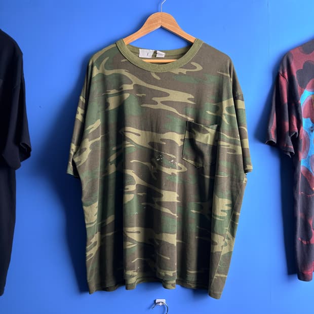 (2XL) 80~90s 우드랜드 카모 포켓 티셔츠