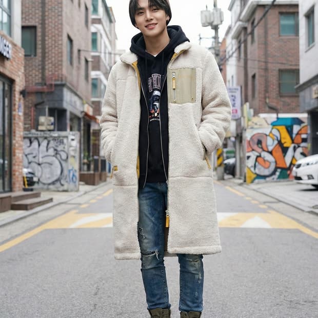 에디바우어 뽀글이 롱 플리스 코트_S