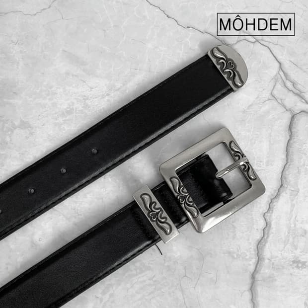 [Unisex] 크롬 스퀘어 웨스턴 가죽 벨트