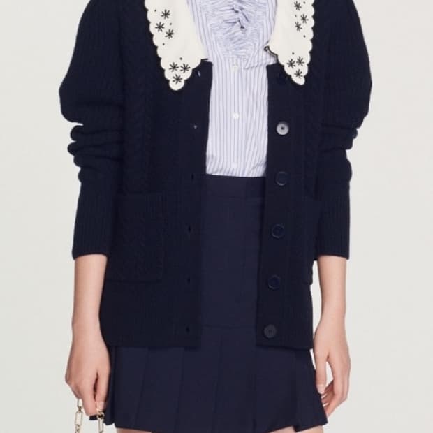 1사이즈 산드로 울 케이블 니트 가디건 네이비