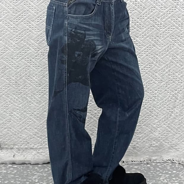 푸부 FUBU 올드스쿨 스트릿 펑크 프린팅 데님팬츠 32인치 C10237