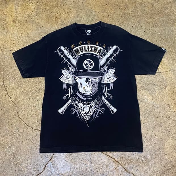 미국 빈티지 메탈 멀리샤 해골 스컬 프린팅 반팔티 락티셔츠