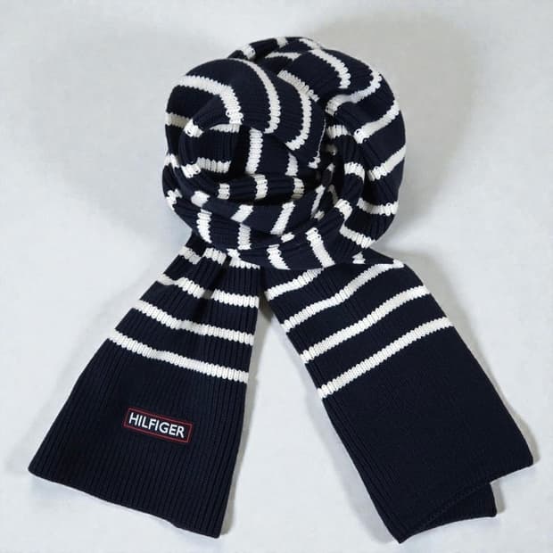 tommy 타미 스트라이프 니트 머플러 목도리