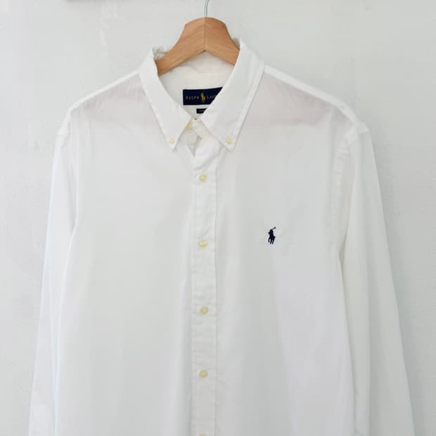 QR 폴로 화이트 린넨 셔츠