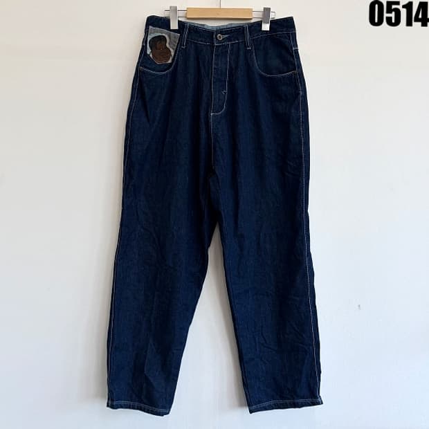FUBU 플래티넘 와이드핏 팻알버트 자수 데님 팬츠 W34L32 0514