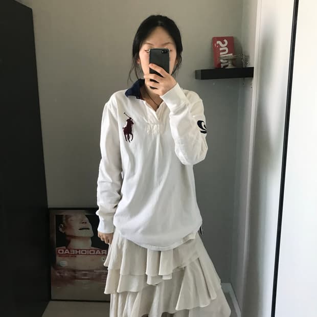 폴로 랄프로렌 빅포니로고 커스텀핏 화이트 럭비티