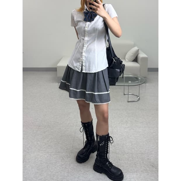 빈티지 그레이 프레피 스커트