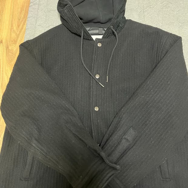 커스텀멜로우 블랙 울 후드 자켓코트 105사이즈