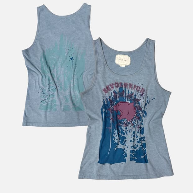 vintage printing blue sleeveless