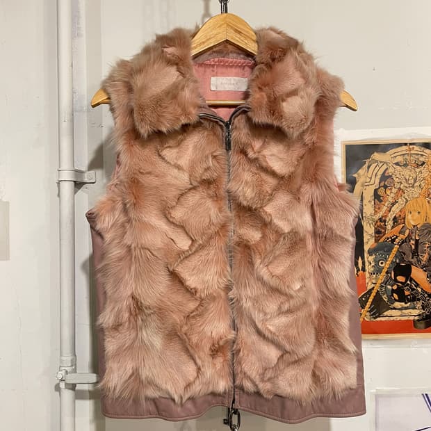 양가죽 핑크 폭스퍼 베스트 집업 갸루