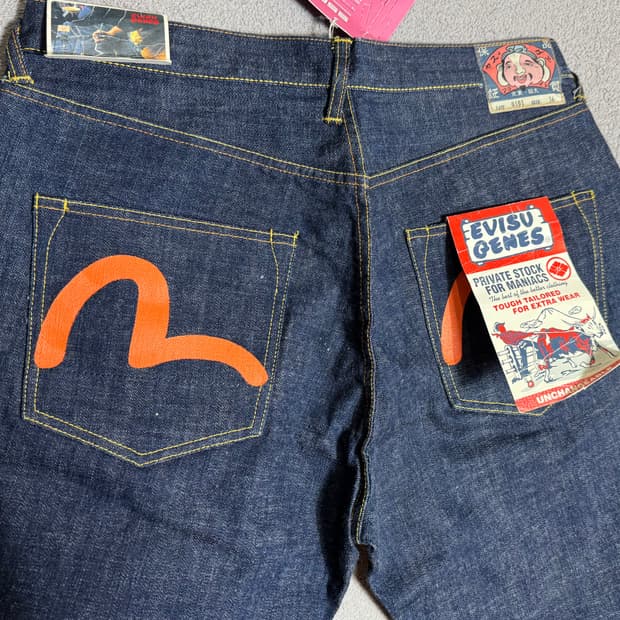 새상품 36 에비수 EVISU lot.0101 셀비지 데님 오렌지시걸로고