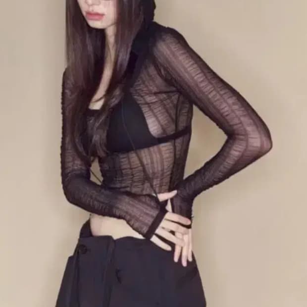플리즈노팔로우 아야나 시스루 후디 후드 탑 ayana 티셔츠