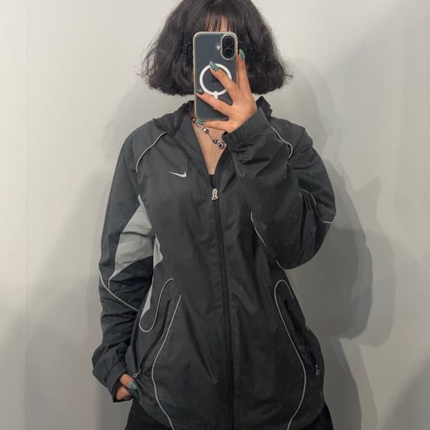 M 나이키 00s 블랙 스우시로고 빈티지 바람막이 자켓