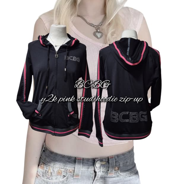 BCBG y2k pink stud hoodie zip-up