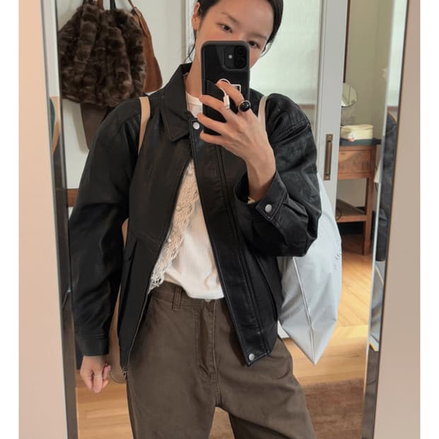 메이비베이비 레더점퍼 자켓 블랙 Tompkins Leather Jumpe