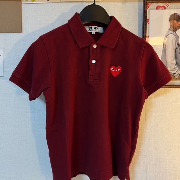 (M)꼼데가르송 플레이 레드 하트 카라티 폴로 셔츠 버건디