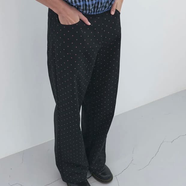 엔조블루스 도트 코튼 와이드 팬츠 블랙 M