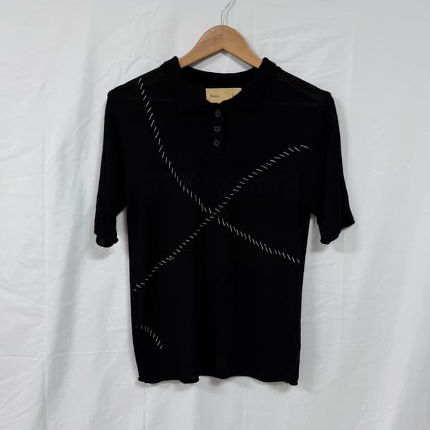 마뗑킴 핸드 스티치 PK 니트 반팔 티셔츠