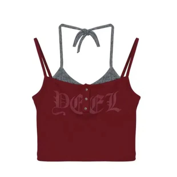 Y.e.e.l 와이이이엘 로고 홀터넥 슬리브 레드