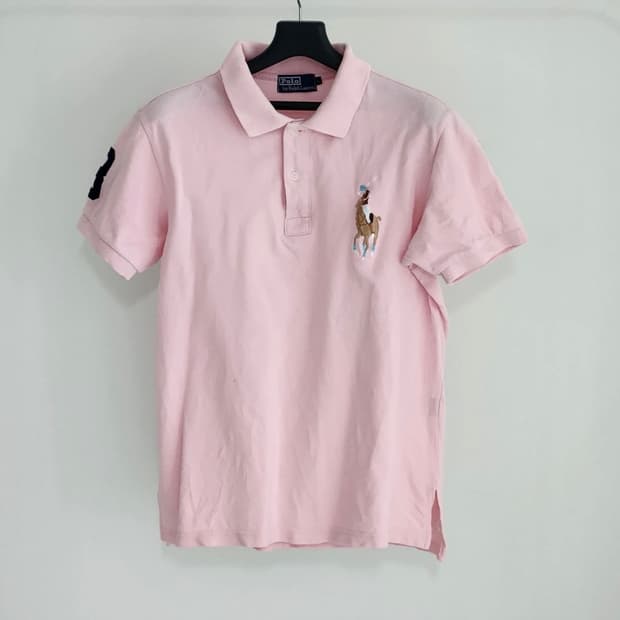 정품 폴로랄프로렌 빅포니 연핑크 카라 반팔티 L