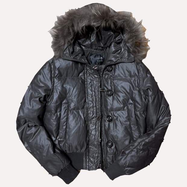 Y2K 차콜브라운 후드 퍼 트리밍 봄버 패딩