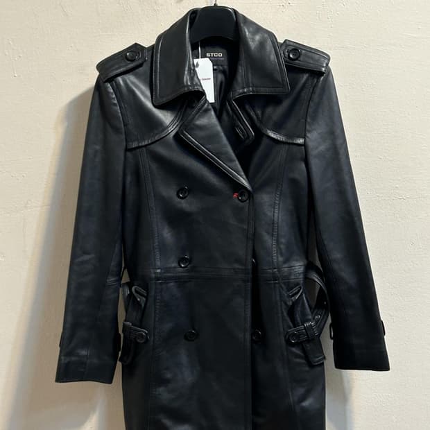 에스티코 블랙 양가죽 트렌치코트