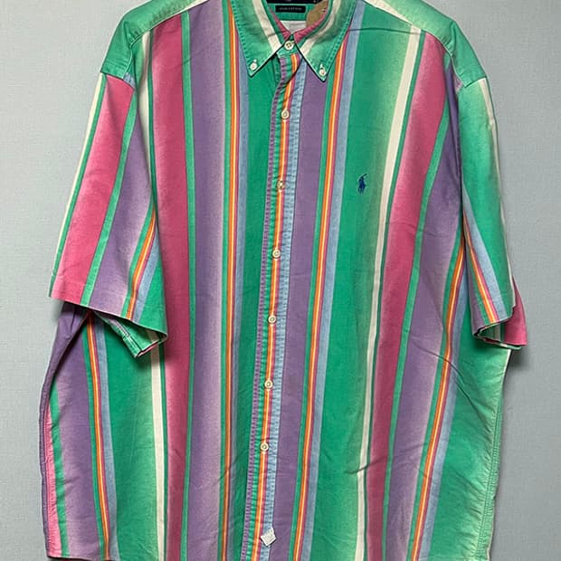 90s 폴로 랄프로렌 멀티 스트라이프 오버핏 남자 반팔셔츠 3XL 115