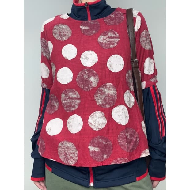 빈티지 레드 도트 보헤미안 티셔츠