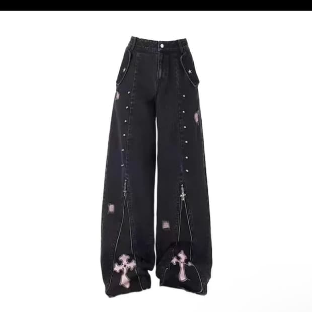 빈티지 y2k 십자가 오버핏 데님 팬츠