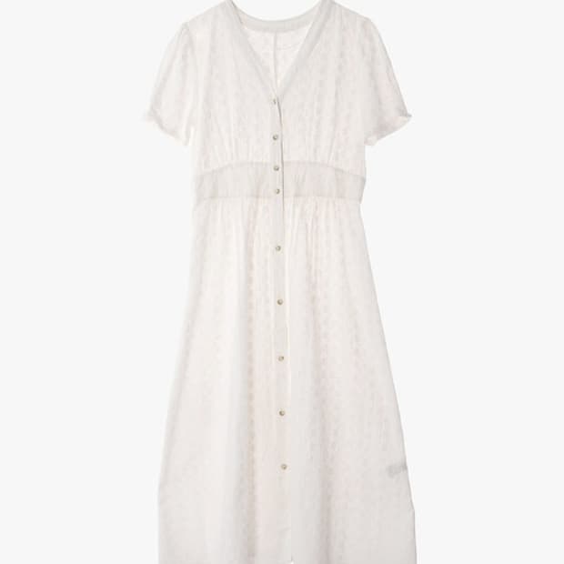 아이보리 코튼 아일렛 롱 원피스