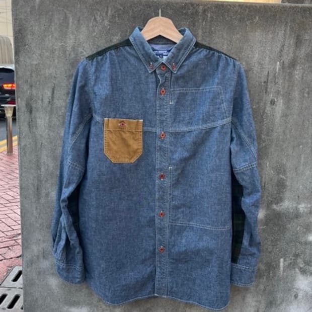 준야 와타나베 체크 패치 데님 셔츠