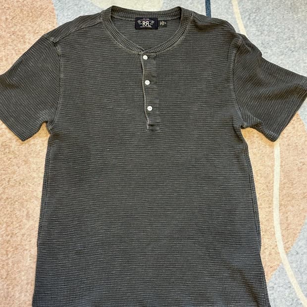 [XL] RRL(더블알엘) 와플 헨리넥 반팔 블랙