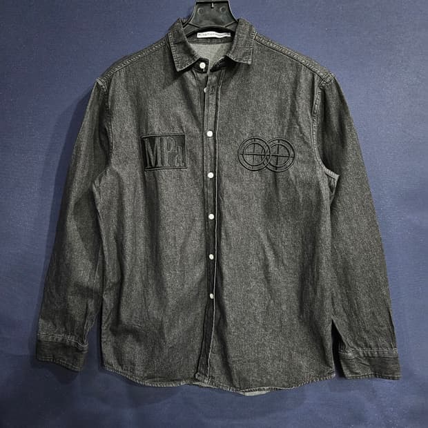 플라스틱 프로덕트 멜란지 블랙 남성 오버핏 90~95 데님 긴팔셔츠 