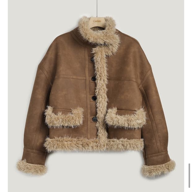 트위 퍼 배색 스웨이드 무스탕 카멜 (새상품)