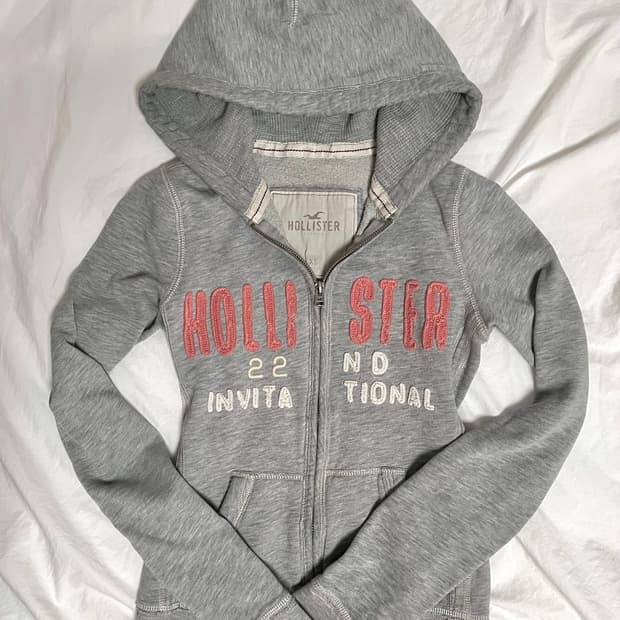 홀리스터 y2k 딱붙핏 슬림 그레이 핑크 후집 후드집업