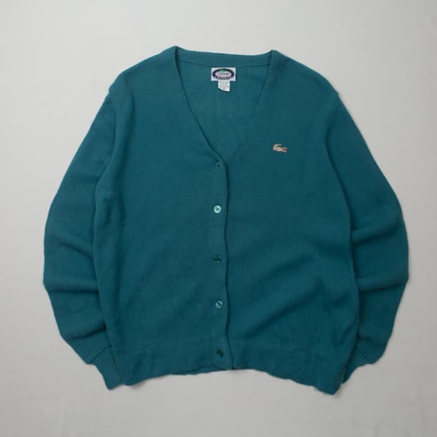 70s IZOD 라코스테 올른 아크릴 가디건 정글 그린