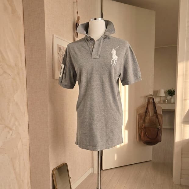 폴로 랄프로렌 실버 빅포니 자수로고 그레이 카라 반팔티