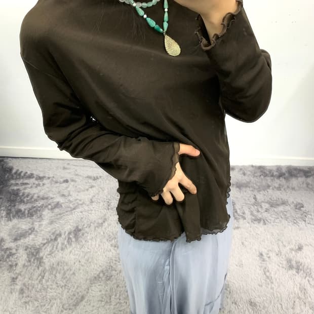 시스루 브라운 탑