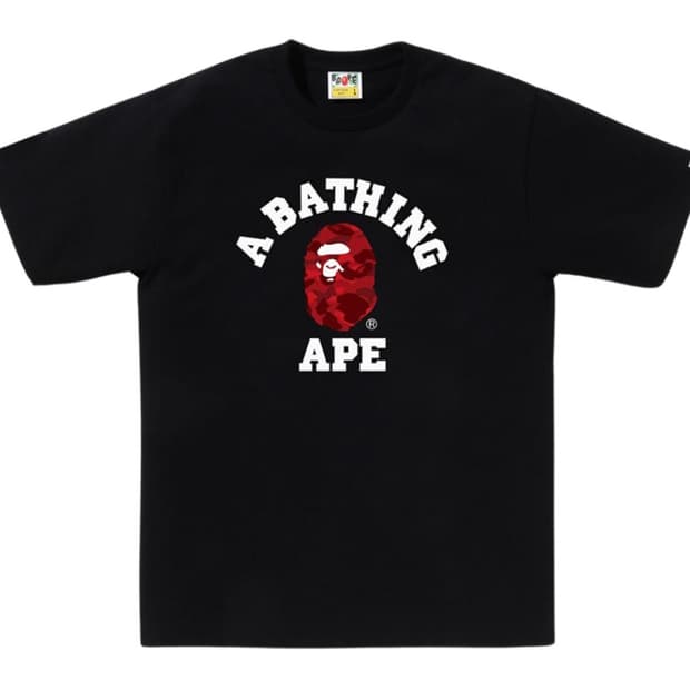 베이프 카모 컬리지 티셔츠 블랙 레드