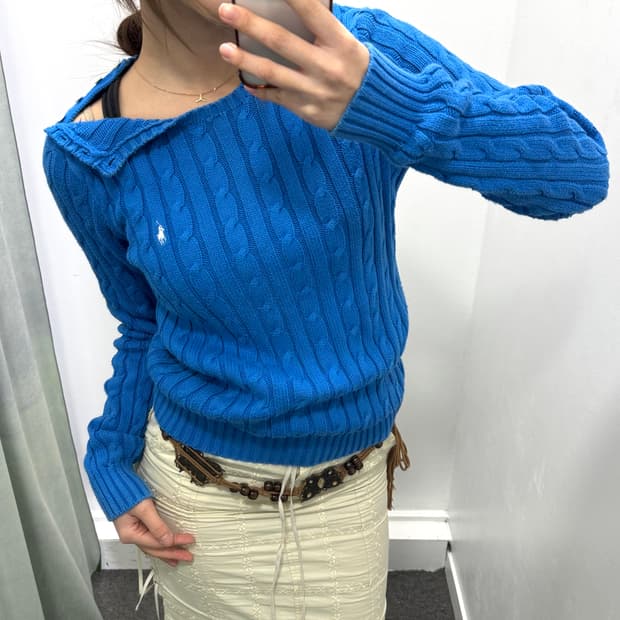 폴로 블루 케이블 니트