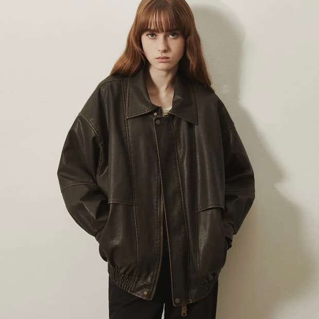 레이디 볼륨 VINTAGE COATING LEATHER JACKET