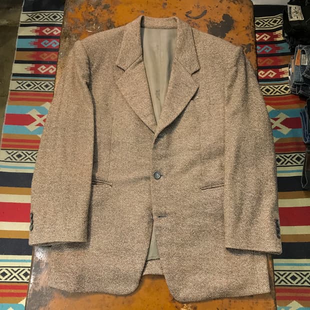 VTG 빈티지 브라운 헤링본 패턴 블레이저 자켓 남성 105 사이즈