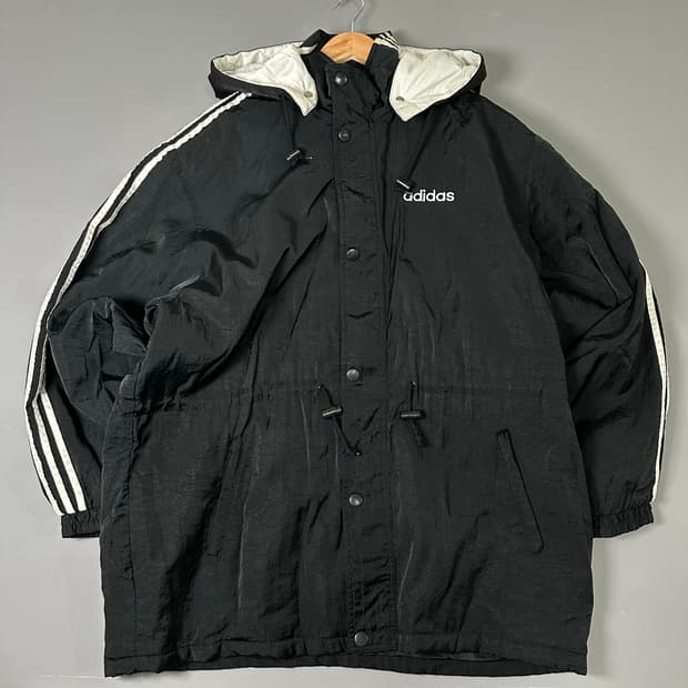 아디다스 후드 누빔 점퍼 바람막이 블랙 검흰 110 [011406]