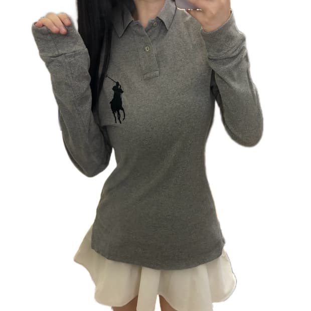 폴로 랄프로렌 빅포니 커스텀핏 그레이 롱슬리브 카라티 PK 정품