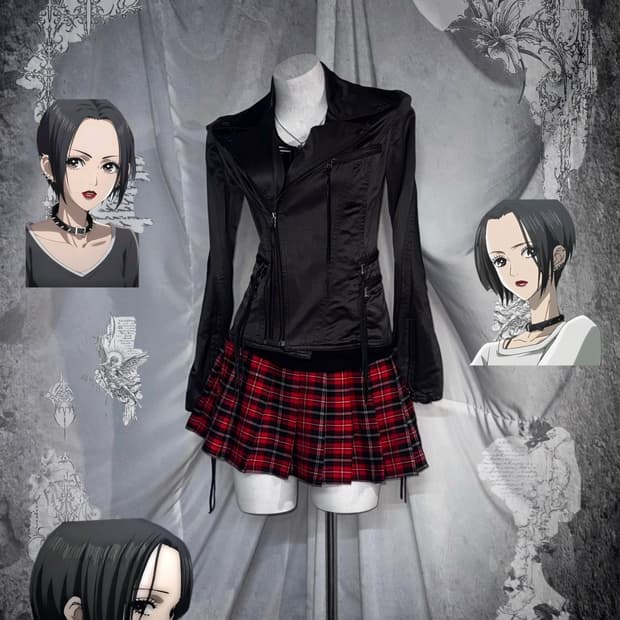 5351 나나깔 펑크 레드체크 아일렛 코디세트 