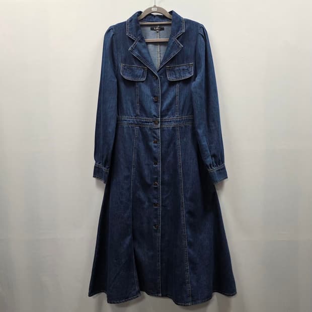 1375 LAP 랩 데님 롱원피스 M 여성 버튼형 플레어핏 데님원피스