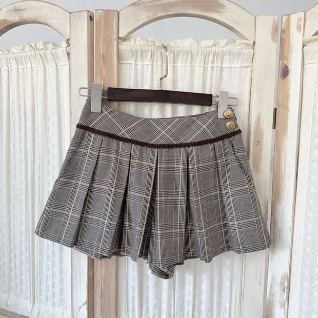 Mocha mousse check midi skirt pants 