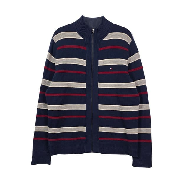 타미힐피거 울 아카이브 스트라이프 풀집업 니트 L